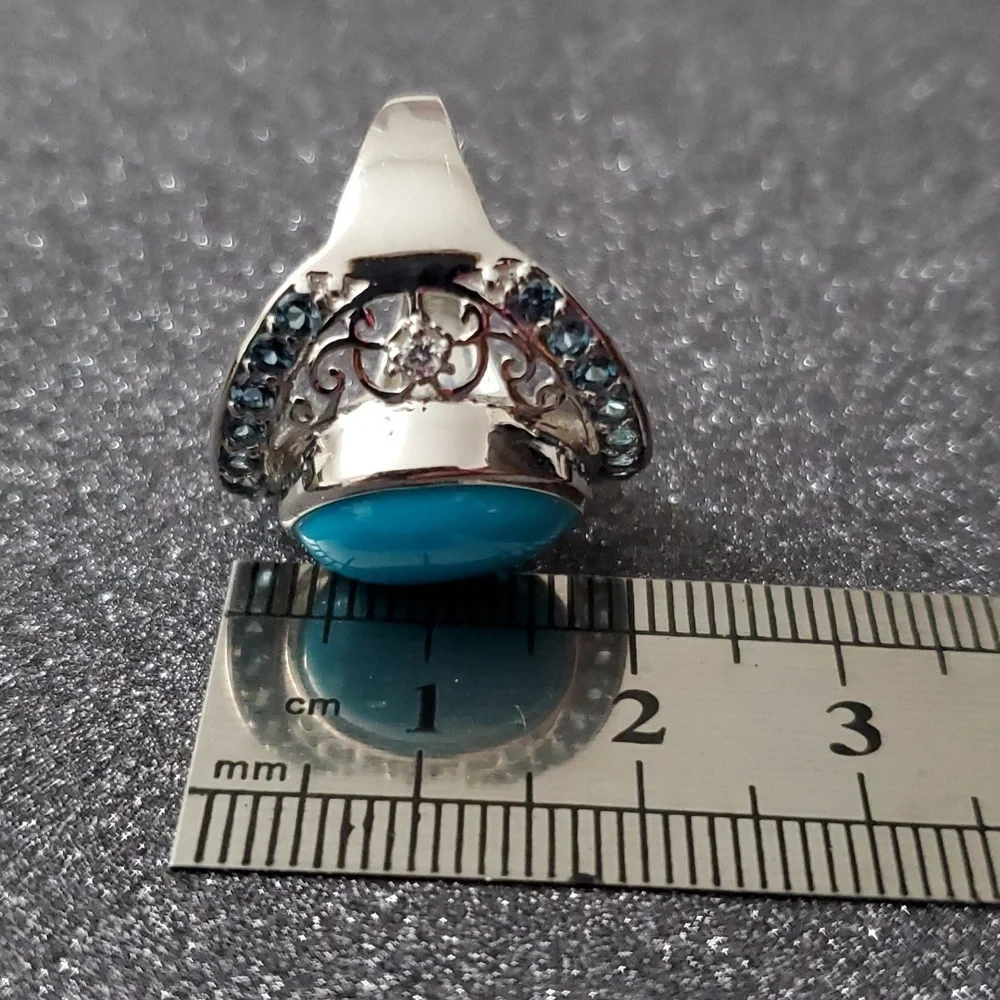 Sterling Silver 925 Turquoise and Blue Topaz Ring